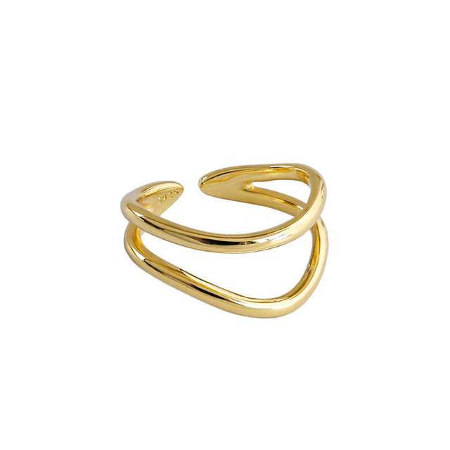 Podwójny pierścionek damski z regulacją, linie w złotym kolorze, wykonany z 925 srebra - Evimi - Wianko - 8