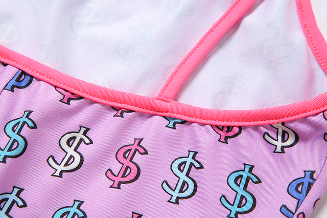 Różowa plażowa sukienka damskie off shoulder Spaghettii RuiLee z pasem z motywem dolarów - Wianko - 13