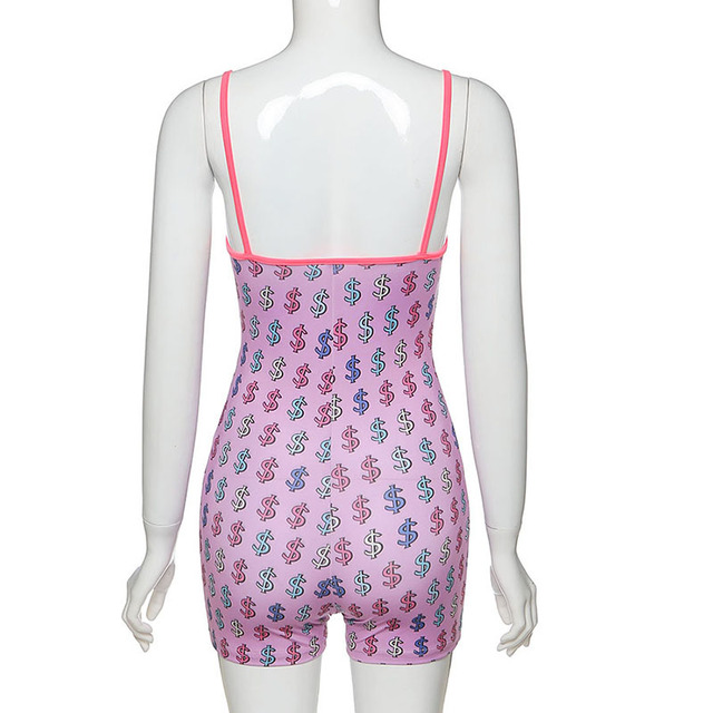 Różowa plażowa sukienka damskie off shoulder Spaghettii RuiLee z pasem z motywem dolarów - Wianko - 10