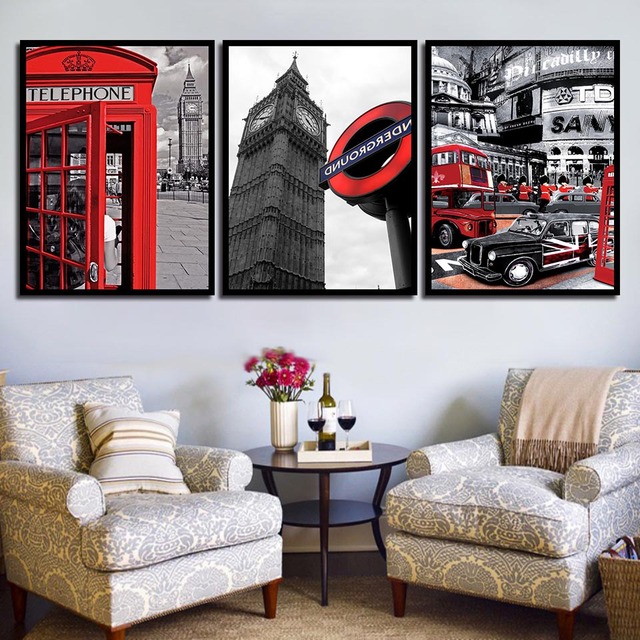Czerwona budka telefoniczna Londyn Big Ben obrazy na płótnie styl skandynawski pokoju - Wianko - 3