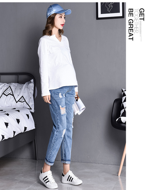 Dżinsy ciążowe na wiosnę i jesień w nowym koreańskim stylu - luźne spodnie idealne na wszystkie okazje - Wianko - 10