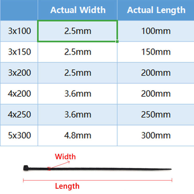 500 sztuk opasek zaciskowych do kabli - samoblokujący drut Zip krawat 100mm-300mm czarny/biały - nylon - 100 sztuk/paczka - Wianko - 1