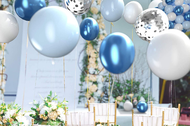 Zestaw 104 metalowych niebieskich łuków balonowych z srebrnymi konfetti - dekoracja na ślub, baby shower, urodziny chłopca - Wianko - 9