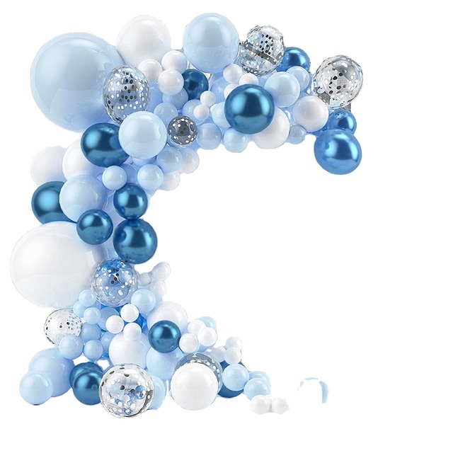Zestaw 104 metalowych niebieskich łuków balonowych z srebrnymi konfetti - dekoracja na ślub, baby shower, urodziny chłopca - Wianko - 3