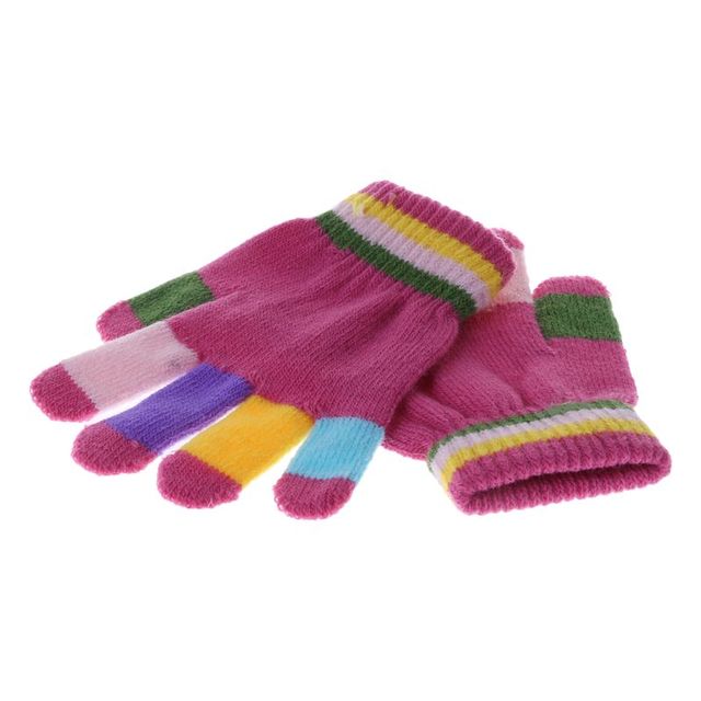 Dziecięce rękawiczki pełne palców, ciepłe i elastyczne, z kolorowymi paskami - Wianko - 3
