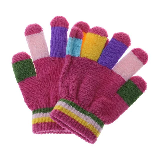 Dziecięce rękawiczki pełne palców, ciepłe i elastyczne, z kolorowymi paskami - Wianko - 2