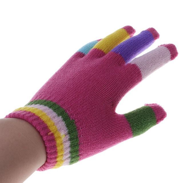 Dziecięce rękawiczki pełne palców, ciepłe i elastyczne, z kolorowymi paskami - Wianko - 4