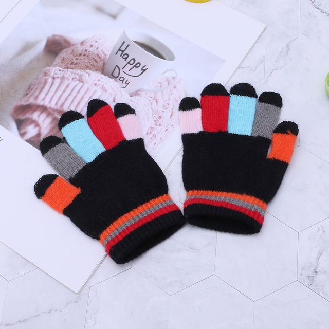 Dziecięce rękawiczki pełne palców, ciepłe i elastyczne, z kolorowymi paskami - Wianko - 9