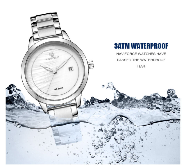Zegarek damski NAVIFORCE luksusowa marka, kwarcowy srebrny z białym paskiem i datą, wodoodporny - Wianko - 7