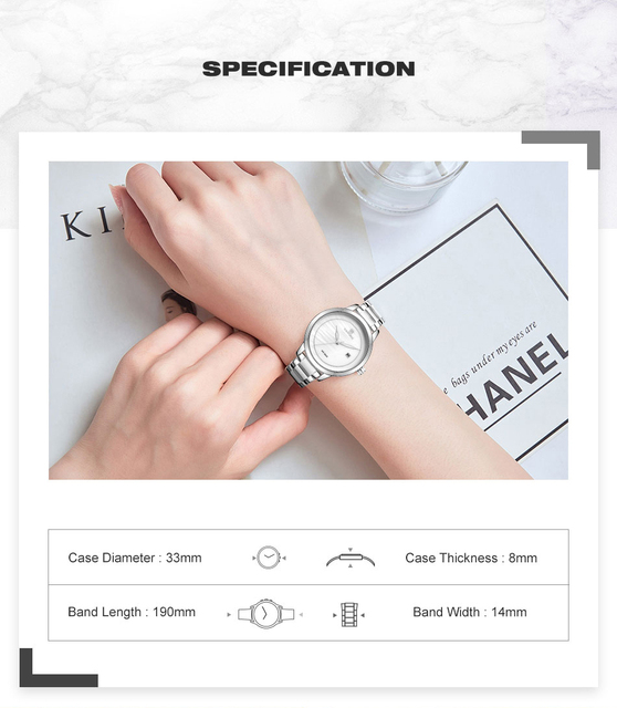 Zegarek damski NAVIFORCE luksusowa marka, kwarcowy srebrny z białym paskiem i datą, wodoodporny - Wianko - 4