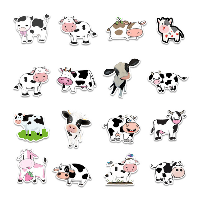 Cute Cow Animals Cartoon - naklejki: 10/30/50 sztuk - wodoodporne - na laptop, gitarę, przechowalnię, lodówkę, telefon, rower - dla dzieci - klasyczne zabawki - Wianko - 22