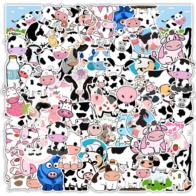 Cute Cow Animals Cartoon - naklejki: 10/30/50 sztuk - wodoodporne - na laptop, gitarę, przechowalnię, lodówkę, telefon, rower - dla dzieci - klasyczne zabawki - Wianko - 18