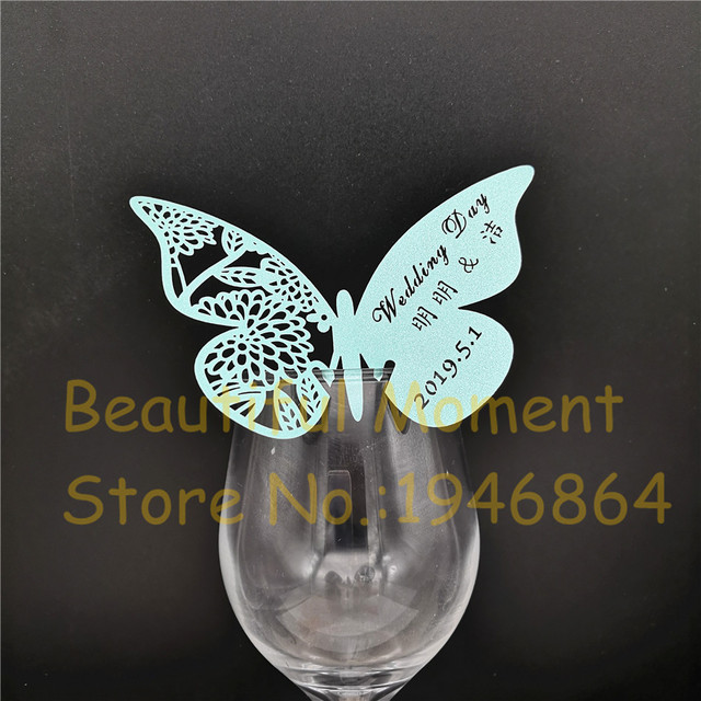 50 sztuk Butterfly karty na imprezę - lampka do wina z miejscem na nazwisko - ślub, urodziny, impreza, dekoracje - DIY - Wianko - 4