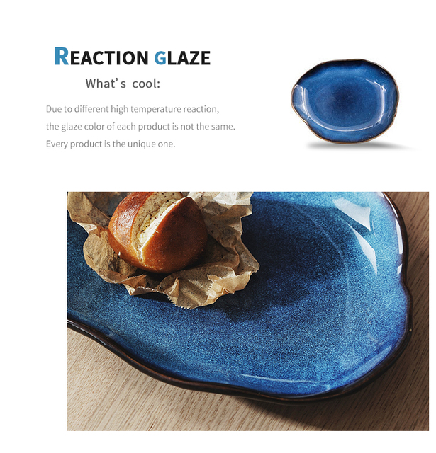 Ceramiczny talerz sałatkowy LUOKING z niebieską glazurą ceramiki - naczynie do żywności i przybory kuchenne, europejskiego stylu - Wianko - 7