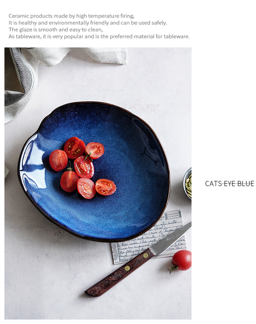 Ceramiczny talerz sałatkowy LUOKING z niebieską glazurą ceramiki - naczynie do żywności i przybory kuchenne, europejskiego stylu - Wianko - 4