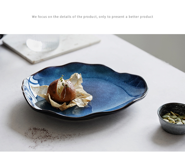Ceramiczny talerz sałatkowy LUOKING z niebieską glazurą ceramiki - naczynie do żywności i przybory kuchenne, europejskiego stylu - Wianko - 12