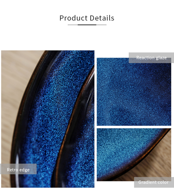Ceramiczny talerz sałatkowy LUOKING z niebieską glazurą ceramiki - naczynie do żywności i przybory kuchenne, europejskiego stylu - Wianko - 11
