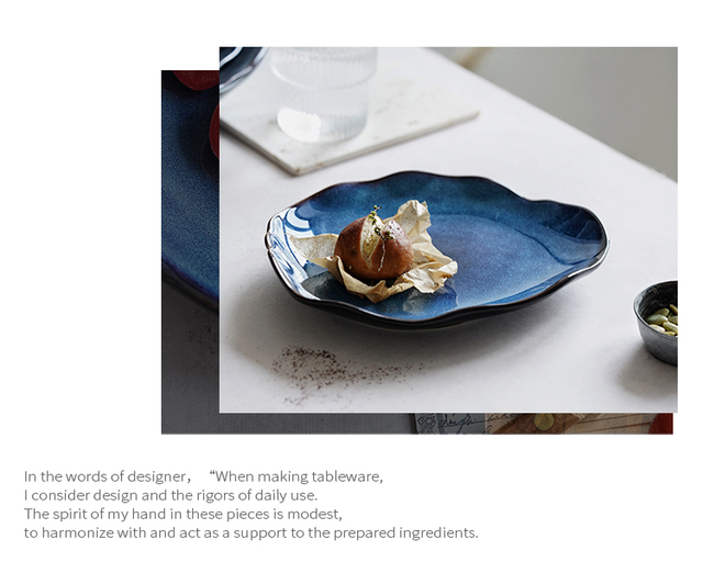 Ceramiczny talerz sałatkowy LUOKING z niebieską glazurą ceramiki - naczynie do żywności i przybory kuchenne, europejskiego stylu - Wianko - 5