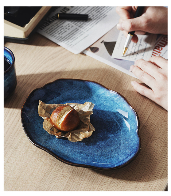 Ceramiczny talerz sałatkowy LUOKING z niebieską glazurą ceramiki - naczynie do żywności i przybory kuchenne, europejskiego stylu - Wianko - 10
