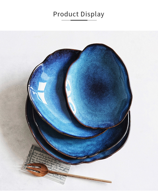 Ceramiczny talerz sałatkowy LUOKING z niebieską glazurą ceramiki - naczynie do żywności i przybory kuchenne, europejskiego stylu - Wianko - 3