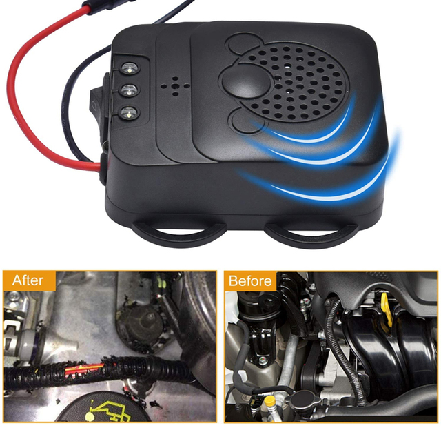 Odstraszacz gryzoni samochodowych 12V pod kapturem - ultradźwiękowy, szczur odstraszający, pułapka z latarką LED - Wianko - 12