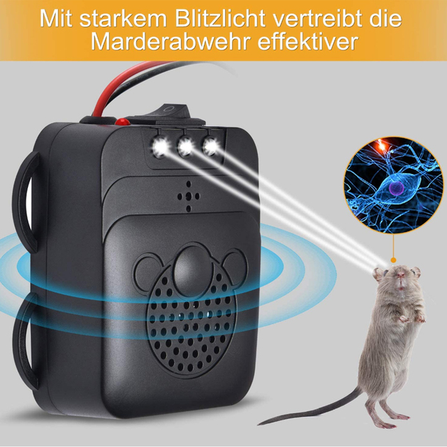 Odstraszacz gryzoni samochodowych 12V pod kapturem - ultradźwiękowy, szczur odstraszający, pułapka z latarką LED - Wianko - 14