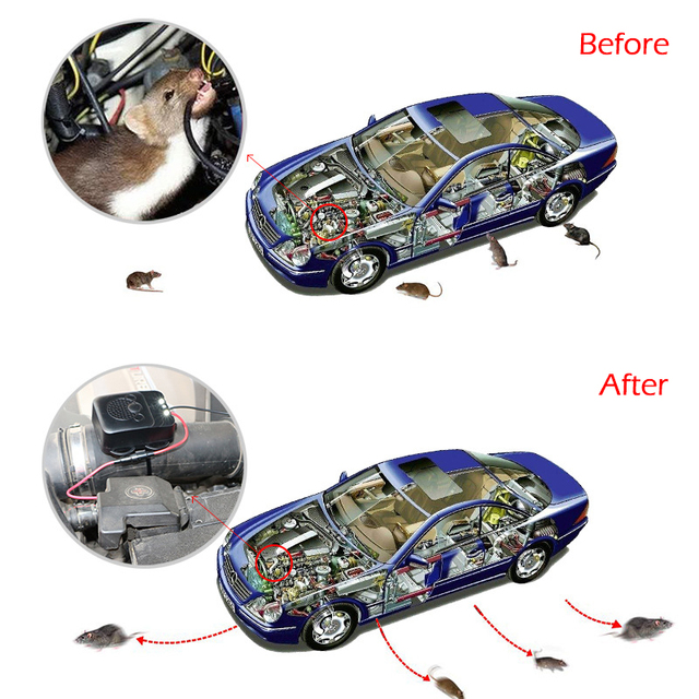 Odstraszacz gryzoni samochodowych 12V pod kapturem - ultradźwiękowy, szczur odstraszający, pułapka z latarką LED - Wianko - 13