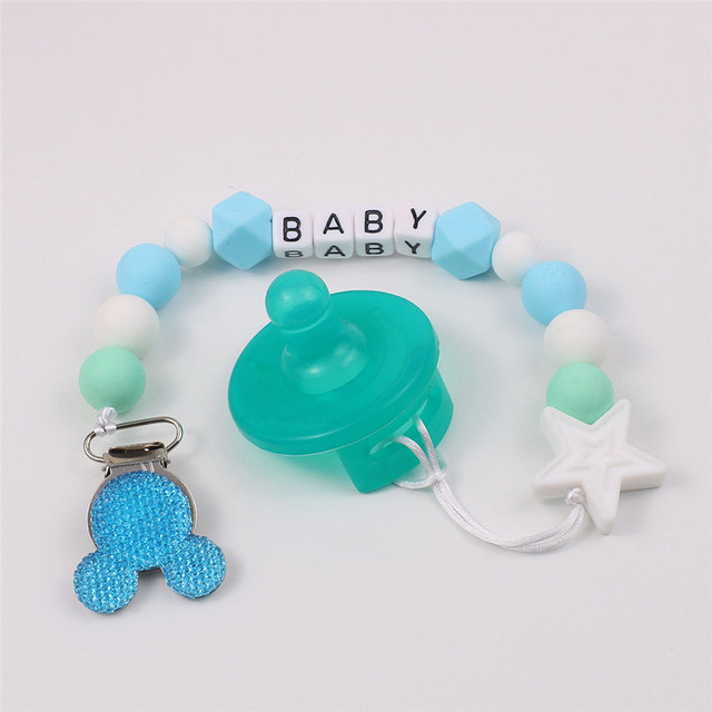 Smoczek silikonowy z personalizowaną nazwą dla niemowląt - z koralikami, szydełkowy uchwyt oraz myszką dla noworodka - Wianko - 13