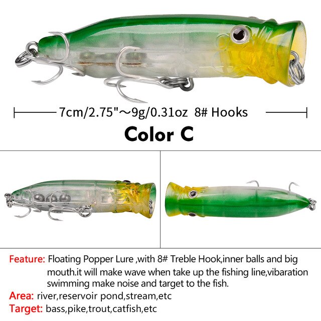 Słonowodne przynęty SHILIHUI 8 # Fishing Lure Poppers - sztuczne przynęty o długości 7cm i wadze 9g, idealne do wędkarstwa. TopWater sprzęt wędkarski Peche Fishing Whopper - Wianko - 19