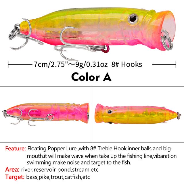 Słonowodne przynęty SHILIHUI 8 # Fishing Lure Poppers - sztuczne przynęty o długości 7cm i wadze 9g, idealne do wędkarstwa. TopWater sprzęt wędkarski Peche Fishing Whopper - Wianko - 17