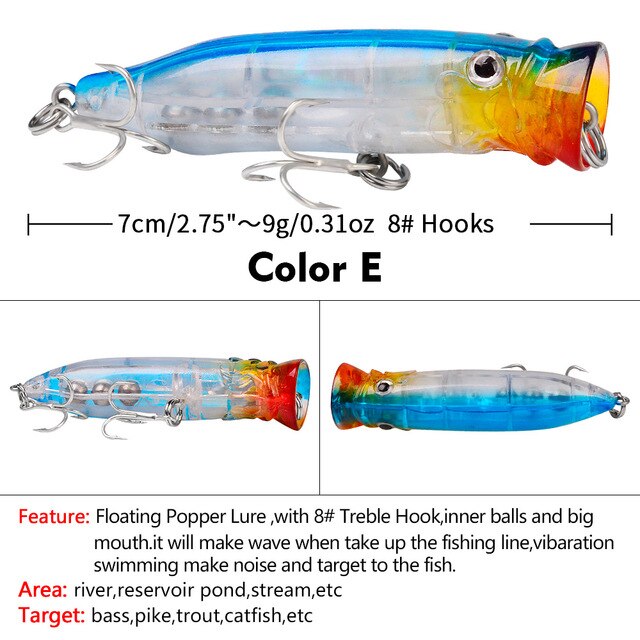 Słonowodne przynęty SHILIHUI 8 # Fishing Lure Poppers - sztuczne przynęty o długości 7cm i wadze 9g, idealne do wędkarstwa. TopWater sprzęt wędkarski Peche Fishing Whopper - Wianko - 21