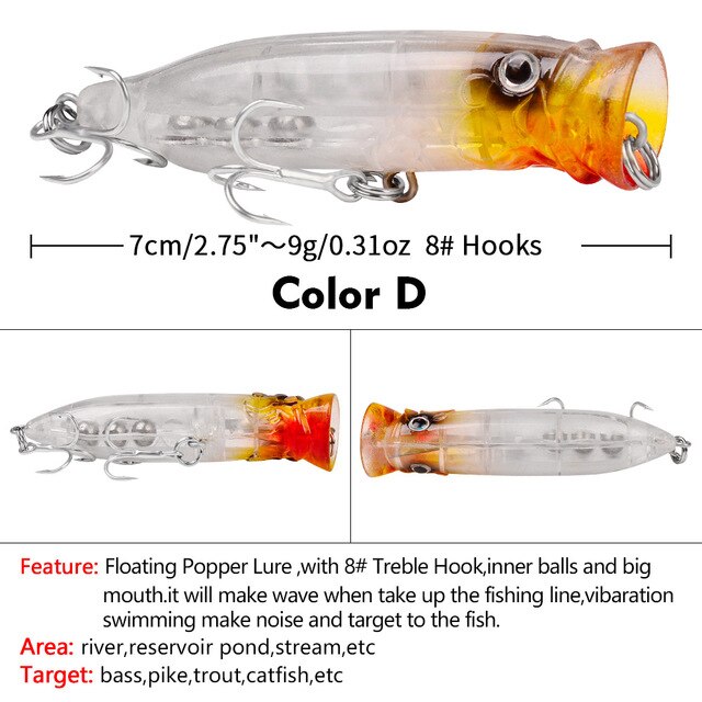 Słonowodne przynęty SHILIHUI 8 # Fishing Lure Poppers - sztuczne przynęty o długości 7cm i wadze 9g, idealne do wędkarstwa. TopWater sprzęt wędkarski Peche Fishing Whopper - Wianko - 20
