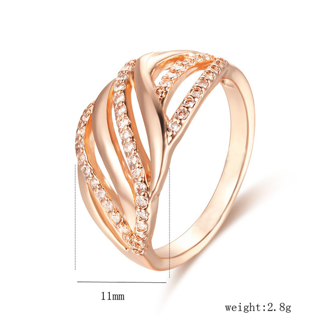 Pierścionek ślubny z kryształem FJ o rozmiarze 11 mm, wykonany z 585 różowego złota, tkany w stylu Chic, dostępny w rozmiarach 7-11 - Wianko - 4