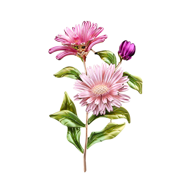 Broszka emaliowana bankietowa - fioletowy różowy bukiet stokrotek - Wianko - 3