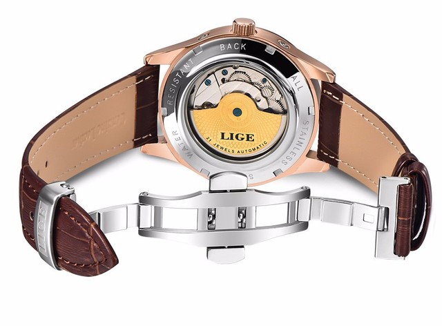 Męski zegarek mechaniczny LIGE Business Tourbillon - automatyczny skórzany, wodoodporny, sportowy - Wianko - 15