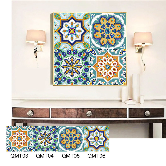 Diamentowa tapeta DIY o specjalnym kształcie - mandala mozaika z haftem na tle telewizora - Wianko - 13