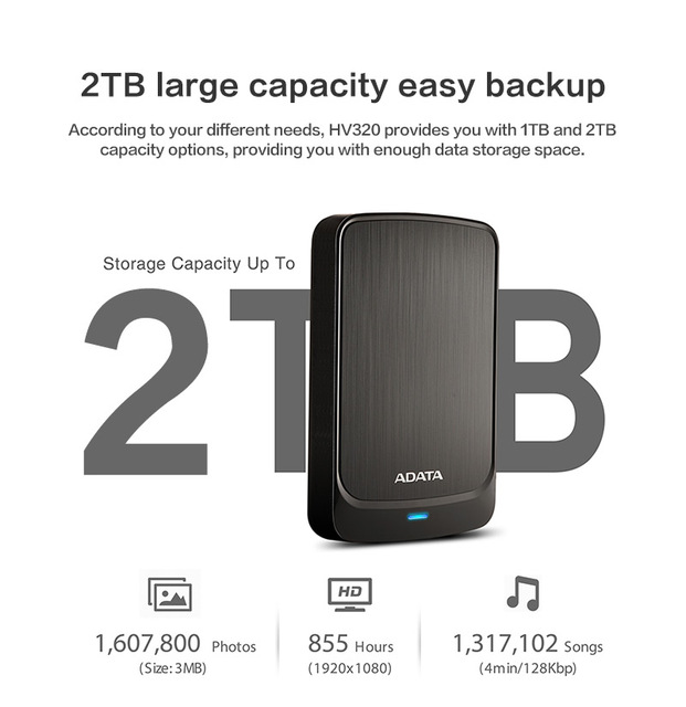 Oryginalny ADATA HV320 zewnętrzny dysk twardy 2TB 1TB szybki biały czarny niebieski kolor 2.5 cal dysk twardy do laptopa stacjonarnego - Wianko - 2