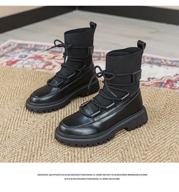 Skarpetki buty damskie z grubymi podeszwami do połowy łydki, jesień/zima, duży rozmiar, czarne, dzianinowe - Wianko - 18