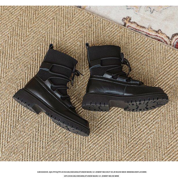 Skarpetki buty damskie z grubymi podeszwami do połowy łydki, jesień/zima, duży rozmiar, czarne, dzianinowe - Wianko - 17