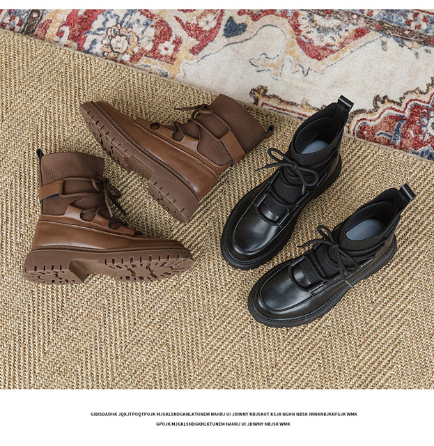 Skarpetki buty damskie z grubymi podeszwami do połowy łydki, jesień/zima, duży rozmiar, czarne, dzianinowe - Wianko - 16