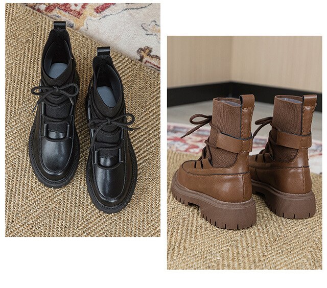 Skarpetki buty damskie z grubymi podeszwami do połowy łydki, jesień/zima, duży rozmiar, czarne, dzianinowe - Wianko - 15