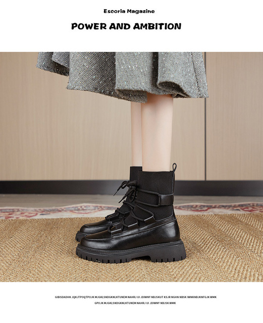 Skarpetki buty damskie z grubymi podeszwami do połowy łydki, jesień/zima, duży rozmiar, czarne, dzianinowe - Wianko - 11