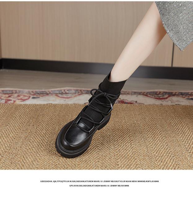 Skarpetki buty damskie z grubymi podeszwami do połowy łydki, jesień/zima, duży rozmiar, czarne, dzianinowe - Wianko - 12
