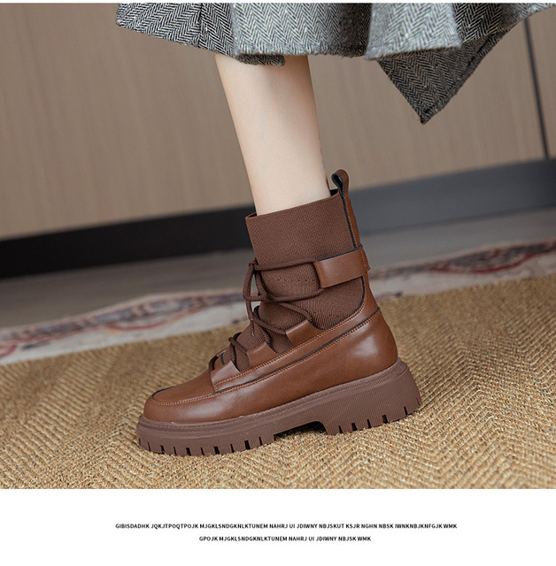 Skarpetki buty damskie z grubymi podeszwami do połowy łydki, jesień/zima, duży rozmiar, czarne, dzianinowe - Wianko - 14