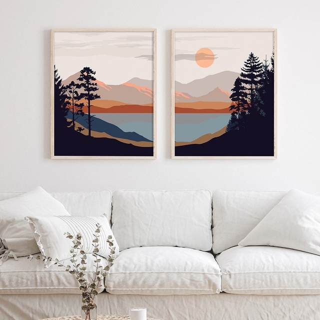 Malarstwo plakat ścienny Salon  - krajobraz górske, leśny - minimalistyczna dekoracja - Wianko - 5