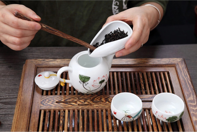 Ceramiczne naczynie na herbatę Kung Fu + porcelanowa łyżeczka + taca herbaciana - Wianko - 6