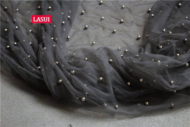 Nowy miękki materiał do sukienek z ciemnym wykończeniem, zdobiony inkrustowanymi perłami i kryształkami - Wianko - 6