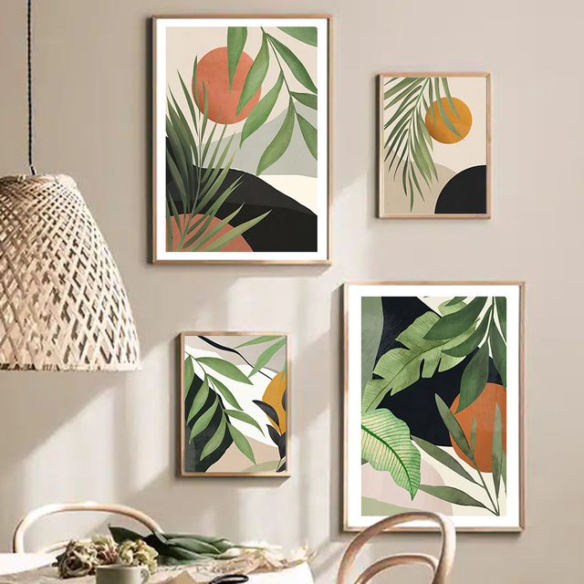 Malarstwo na płótnie z czarnym boho motywem dziewczyny i zielenią kaktusa oraz liściem palmowym do dekoracji salonu - Wianko - 6