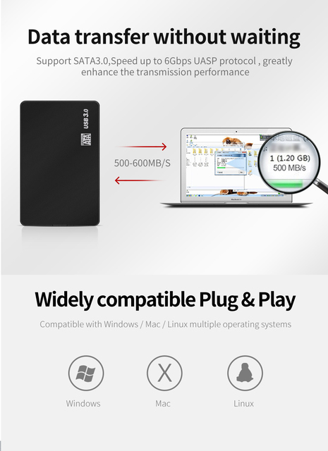 Obudowa HDD USB 3.0/2.0 TISHRIC dla dysków SSD zewnętrznych 2.5 SATA do 10TB 5 Gb/s - Wianko - 17