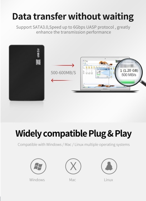 Obudowa HDD USB 3.0/2.0 TISHRIC dla dysków SSD zewnętrznych 2.5 SATA do 10TB 5 Gb/s - Wianko - 5